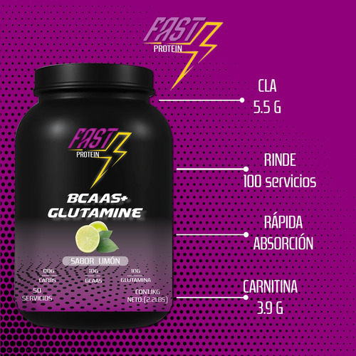 Aminoácidos Bcaas + Glutamina Fast 1kg Varios Sabores Limón