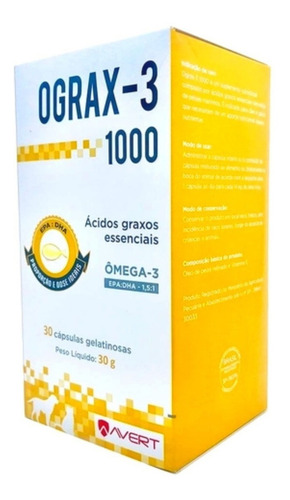 Suplemento Cães Gatos Avert Ograx-3 1000 30 Cápsulas