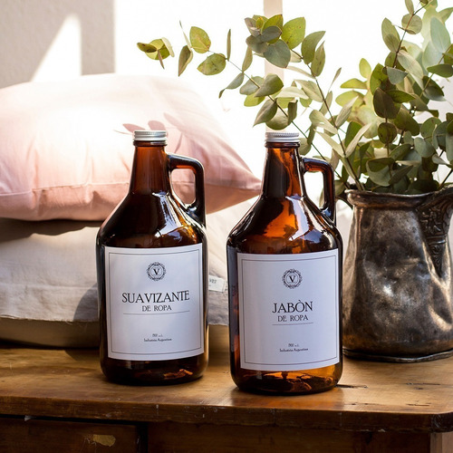 Imagen 1 de 10 de Growler Botellón Vidrio Ambar Jabon Y Suavizante 1.9l Velvet