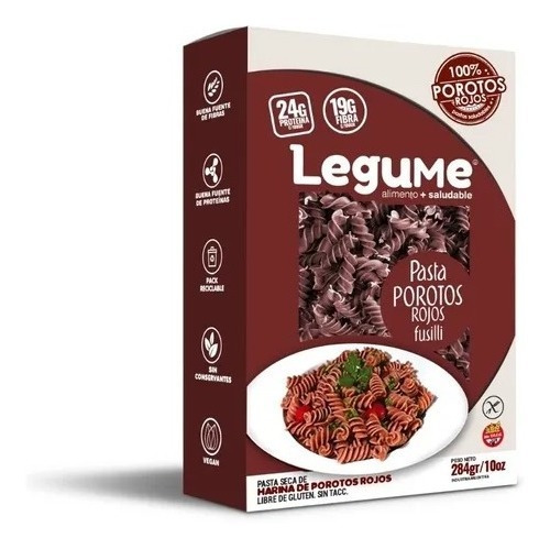 Pasta Seca De Poroto Rojo Fusilli Fideos Legume Caja X 284gr