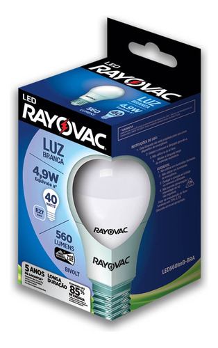 Lâmpada Led 4,9w Branca 6500k Rayovac Soquete E27 1 Unidade