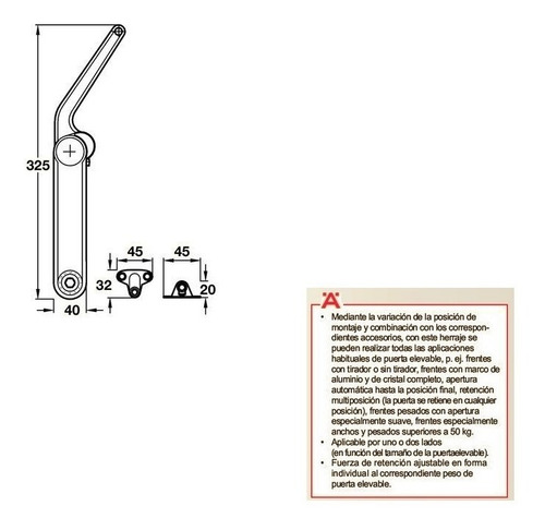 Imagen 3 de 4 de Brazo Elevador Hafele Maxi C Para Puerta Elevable