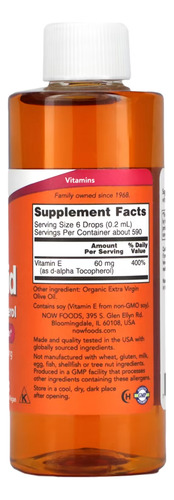 Vitamina E Now Foods 118ml D-alpha Tocoferol Importado