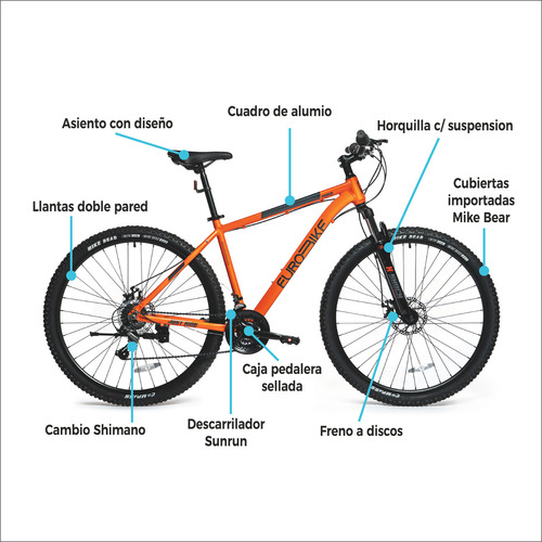 Bicicleta Mtb Eurobike Praga 3.0 Plus Ng R29 M/l Naranja Y Gris