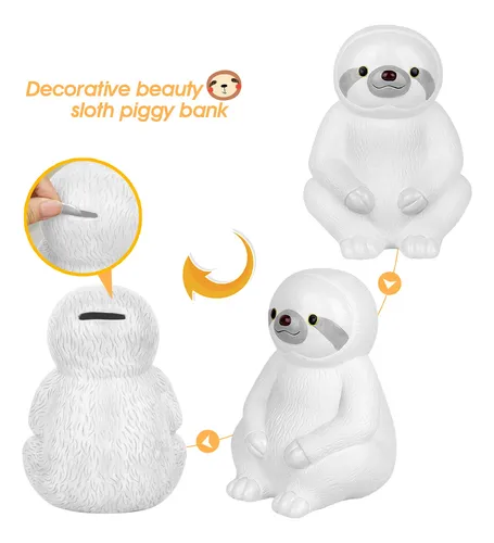 Piggy Bank Winsterch, Cerámica Blanca Con Forma De Perezoso,
