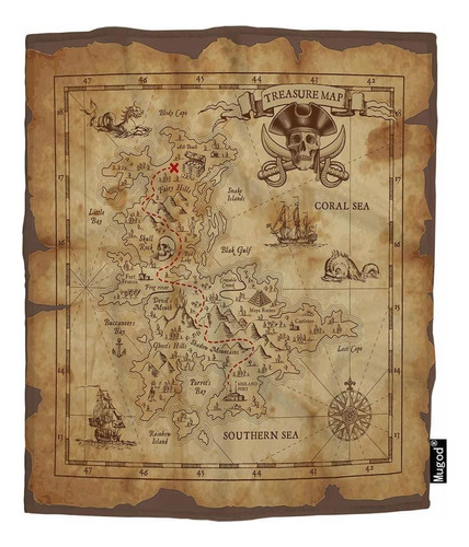 Manta De Mapa Pirata Mapa Del Tes Arruinado Viejo Perga...