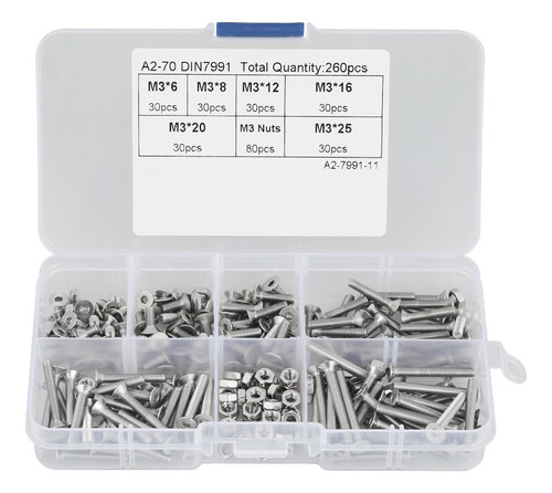Juego Tornillos M3 Inoxidable 260pzs Cabeza Plana Allen