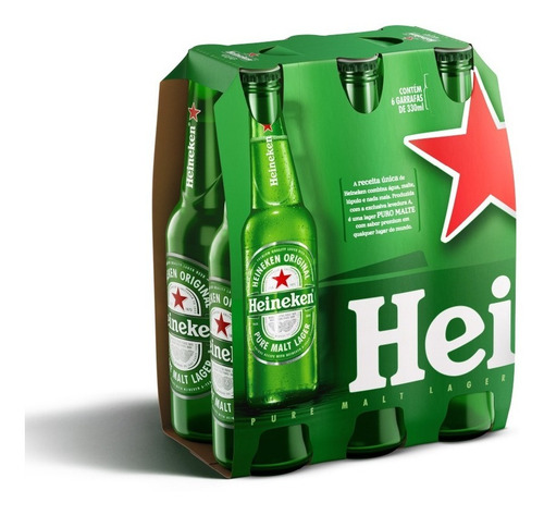 Pack De Cerveja Premium Garrafa Com 6 Long Neck 330ml Cada Heineken