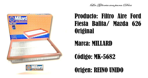 Filtro Aire Ford Fiesta Balita / Mazda 626 (mk-5682)