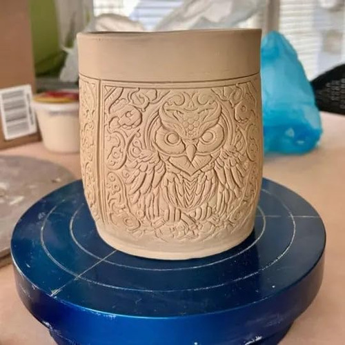 Rodillo De Textura De Arcilla Búho 4 Pulgadas Para Cerámica