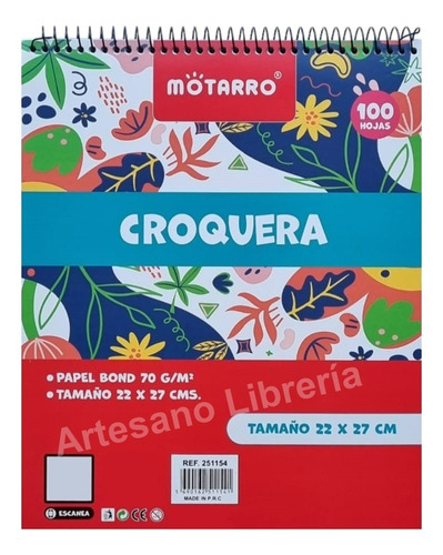 Croquera Carta 100 Hojas Motarro / Artesano Librería Color Blanco