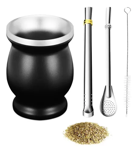 Abm&y Kit Yerba Mate Calabaza + Bombilla - Color Negro 8 Oz 