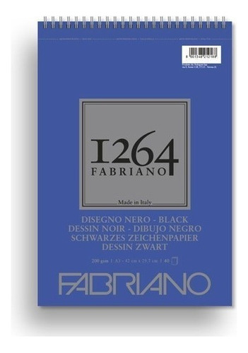 Block Fabriano 1264 Black A3 Anillado 200 Grs 40 Hjs Color Negro