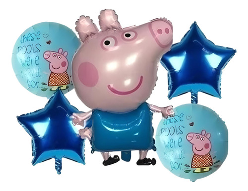 Bouquet 5 Globos Peppa George 60cm3d+4metalizados 45cm Azul