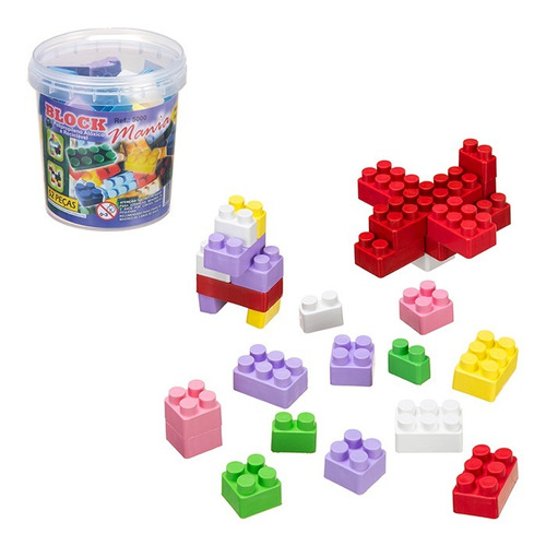 Blocos Montar Balde 104 Peças Brinquedo Educativo Tipo Lego