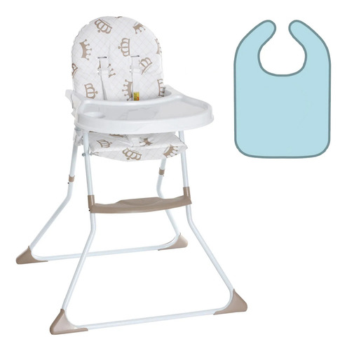 Cadeira De Alimentação Bebê Galzerano Real Nick + Babador Cor Branco/marrom