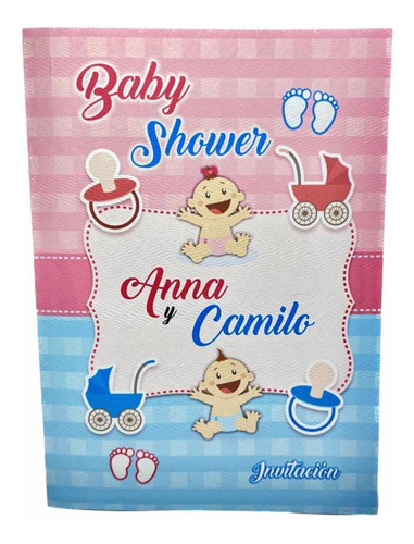 24 Tarjetas Invitación Baby Shower Rosa Y Azul (2 Docenas)
