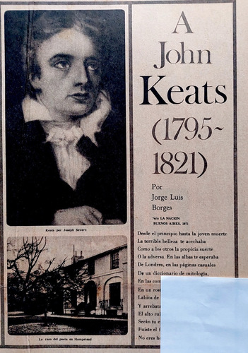 1971 Jorge Luis Borges  A John Keats Primera Edicion Poema