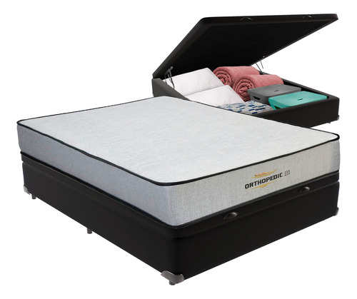 Cama Box Baú Casal E Colchão Orthopedic D33 V-store Cor Preto