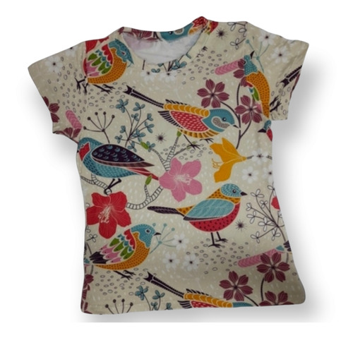 Camisetas Estampadas Pájaros Y Flores Blusas Damas Algodón
