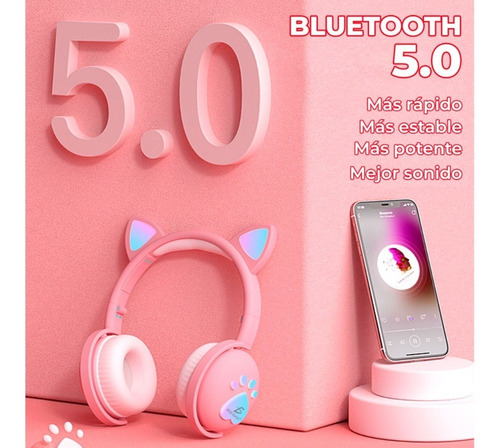 Imagen 5 de 10 de Audífonos Oreja De Gato Auriculares Bluetooth Recargables