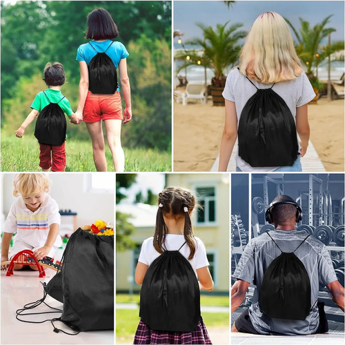 16pzs Morral Bolsas Lona Cuellera Viaje Bolsas Con Cordón Negro