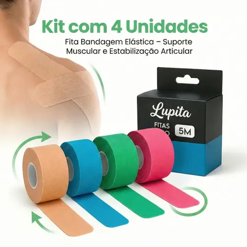 Kit 4 Fitas Kinesio Tape Fita Bandagem Elástica Taping Fisioterapia e Tratamentos