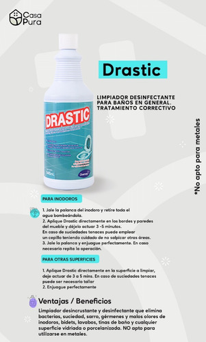 Imagen 2 de 10 de Kit Limpiar Canceles De Baño Drastic Y Emerel Combo Diversey