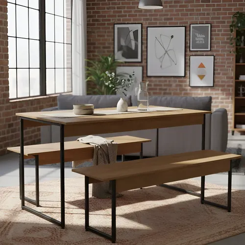 Mesa Com 2 Bancos Estilo Industrial Kappesberg Li013 Freijó
