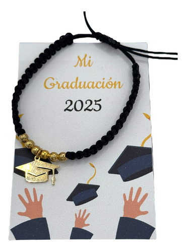 5 Pulsera Chapa De Oro Hilo Birrete Graduacion Negro