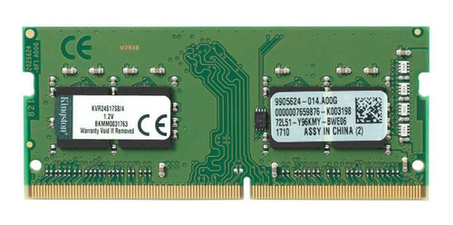 Memoria RAM ValueRAM color Verde 4GB 1x4GB Kingston KVR24S17S8/4