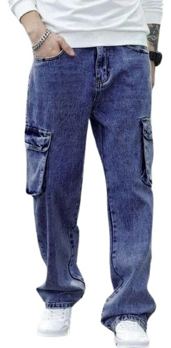 Pantalón Jeans Rígido  Modelo Carpintero Cargo Hombre