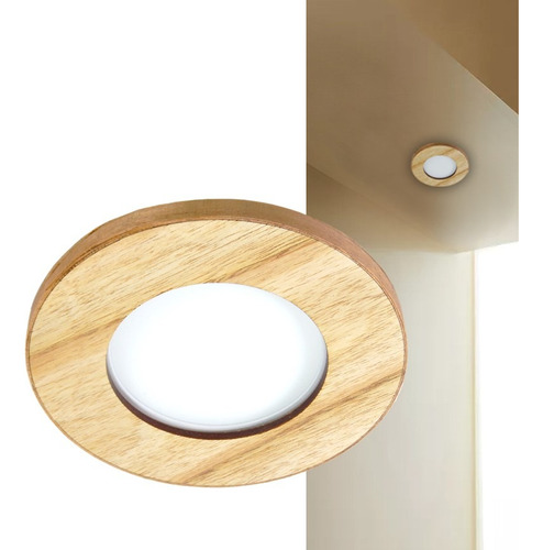 Aro Decorativo Con Panel Led De Embutir 14x1cm Madera