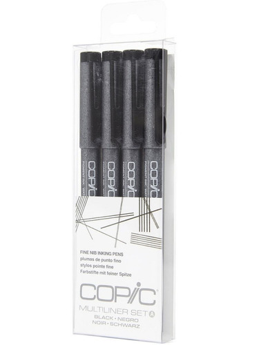 Copic Multiliner - Set 4 Tiralíneas Negro; Punta Fina