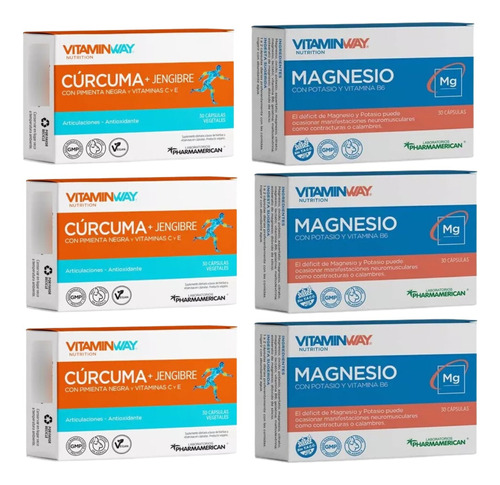 Magnesio Con Potasio + Cúrcuma Con Jengibre Vitamin Way X3