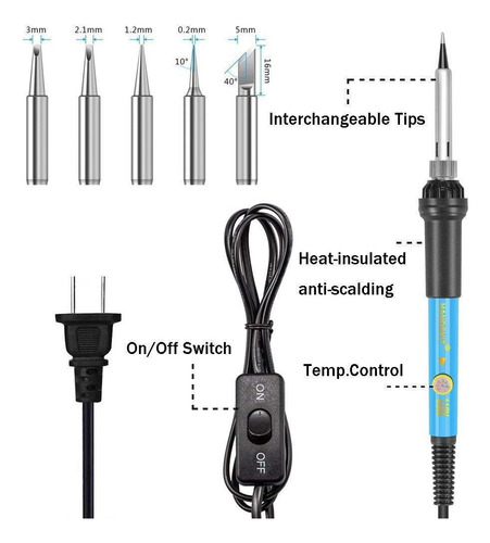 Kit Eléctrico Cautín 60w Regulable 17 Accesorios
