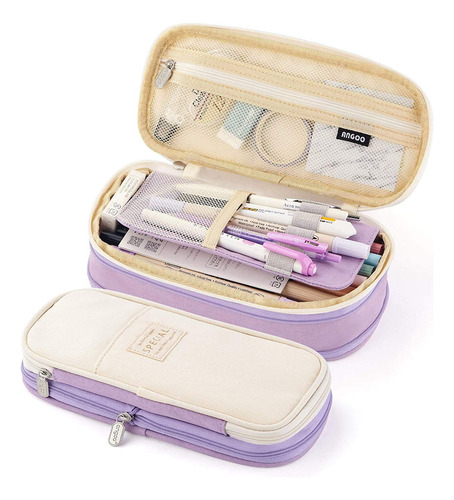 Estuche Para Lápices Gran Capacidad 4 Compartimientos Morado