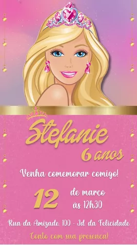 Convite Digital Barbie Virtual Online Whatsapp E-mail