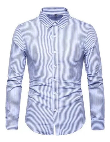 Camisas De Rayas Hombres Moda Manga Larga Corte Slim