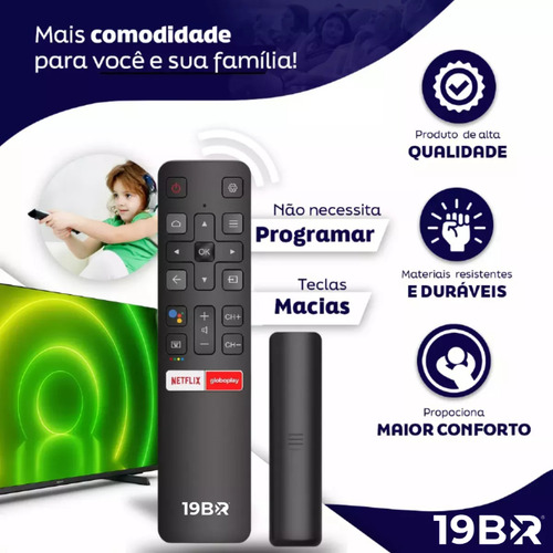 Controle Remoto Para Tv Tcl Smart Teclas Android Netflix - Loja 19BR