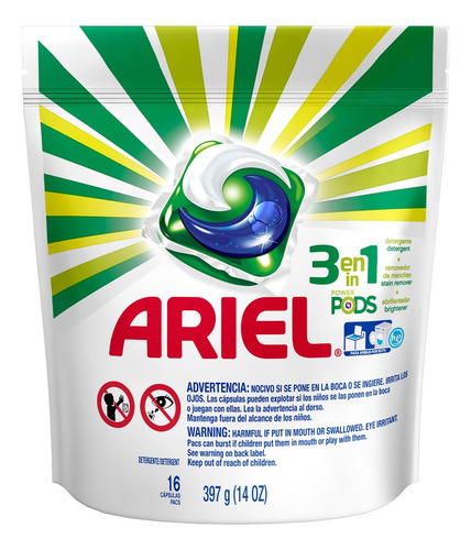 Detergente Lava Roupas Ariel 3em1 Pods - 16 Cápsulas - 3 Un