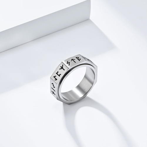 Anillo Acero Titanio Vikingo Nordico Giratorio 8 Lados A309