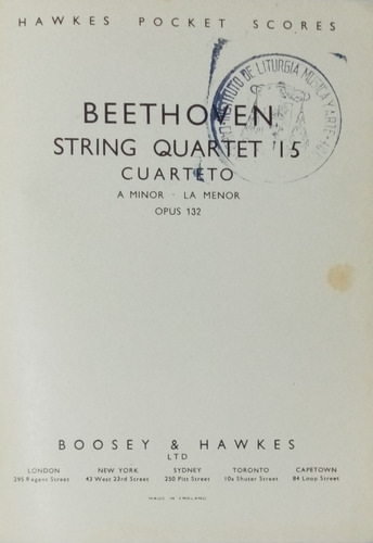 String Quartet 15 In A Minor Op. 132, De Beethoven.