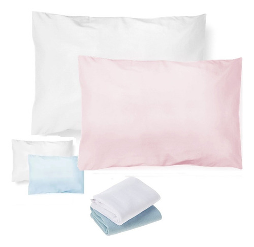 Kit 2 Fronha Travesseiro Infantil Tecido Malha 40cm X 28cm Cor Rosa Com Branco Liso