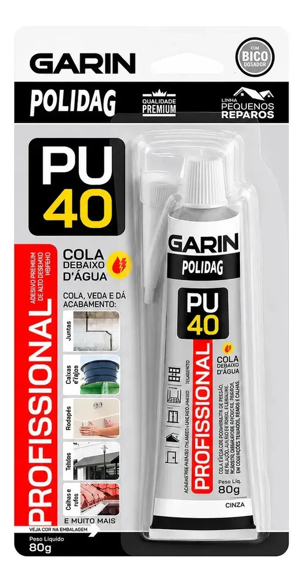Silicone Cola PU 40 Selante Profissional Poliuretano Cinza Garin Veda Fixa Construção 80g