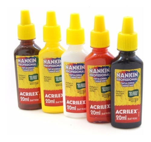 Kit 5 Tinta Nankin Acrilex 20 Ml P/ Adesivo De Unha