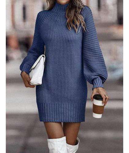 Vestido Suéter De Cuello Alto De Invierno Para Mujer