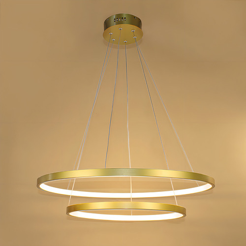 Pendente Led Anel Duplo 3000k 40w Ø60cm Dourado Pd1054