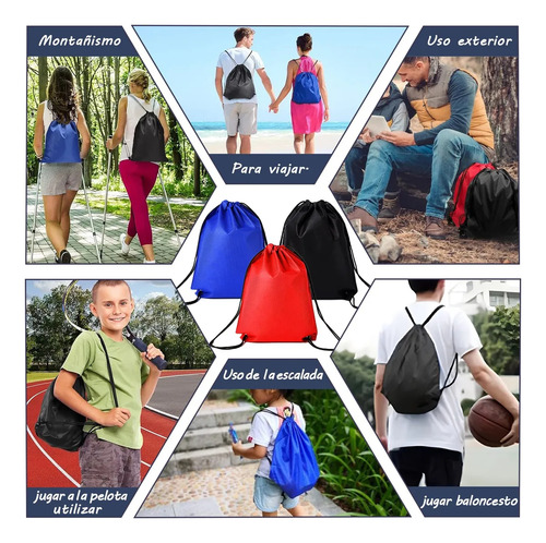 16pzs Morral Bolsas Lona Cuellera Viaje Bolsas Con Cordón Negro