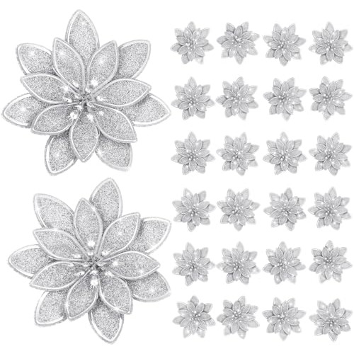 Flores Artificiales De Navidad Lyrow Con Brillos (plata)